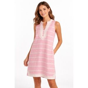 Crown & Ivy Linen Shift Dress Pink White Striped Sleeveless Size 12